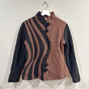 Carson 100% Wool Coat Jacket Brown Black Stripe M Medium Warm Lined